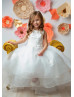 Beaded Ivory Lace Tulle 3D Flowers High Low Flower Girl Dress